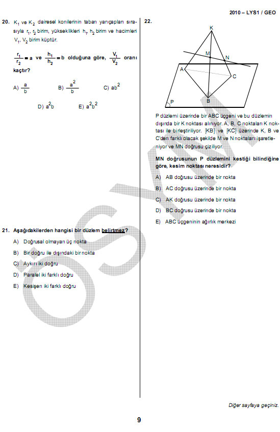 2010 LYS geometri soru ve cevapları