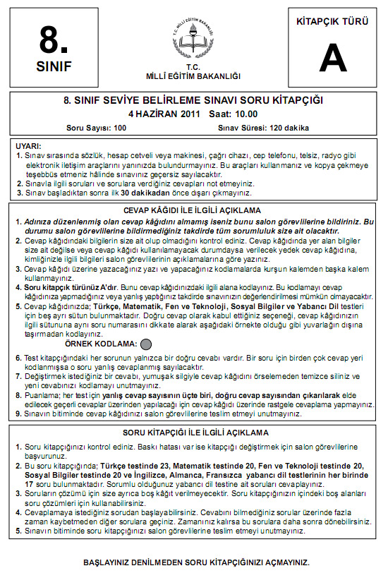 8. sınıf SBS A kitapçığı
